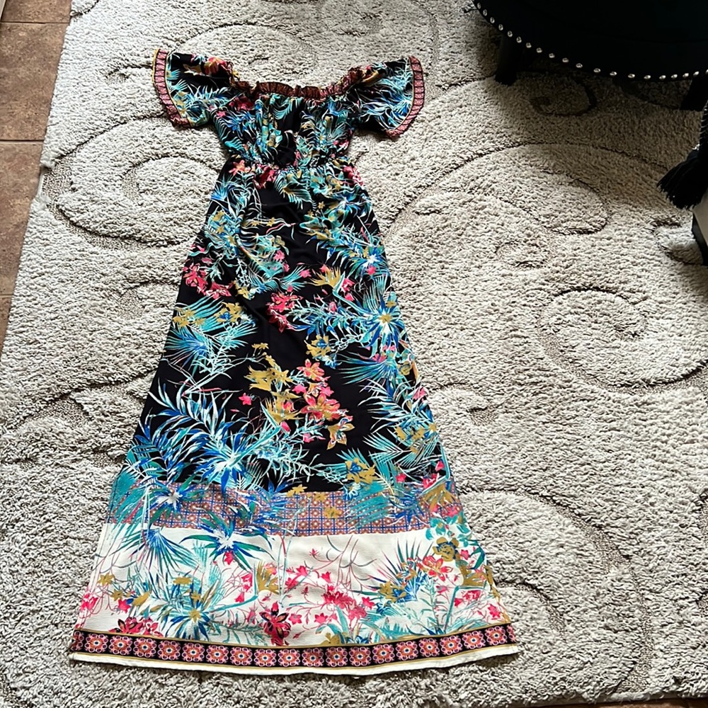 Anthropologie Flying Tomato Off the Shoulder Tropical Maxi Dress Small S